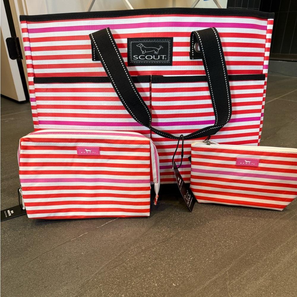 Scout Red, Pink & White Striped Tote with Matching Bags